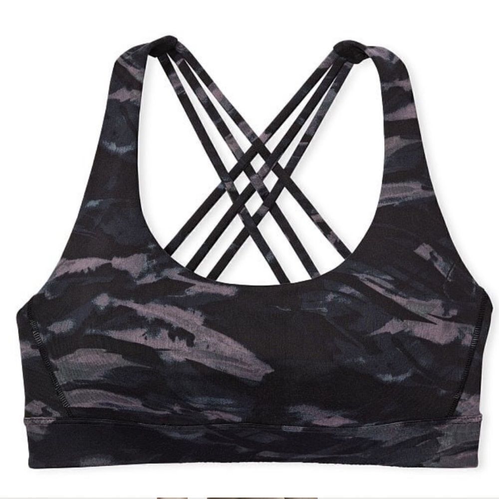 Victoria’s Secret Essentials Strappy Padded Sports bra black / gray marbled